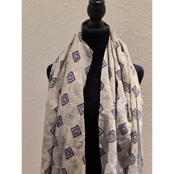 YARGICI Accessories - Women's YARGICI Beige & Blue Patterned Wool Scarf One Size
